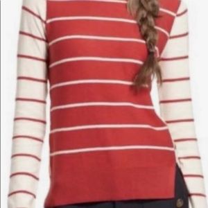 Sparrow Anthro Double Spaced Pullover Crewneck Red/Ivory Lightweight Sweater S